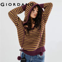 GIORDANO Women Sweaters Big Hood Chunky Warm Knit Hoodies Simple Stripe Soft Fashion Casual Loose Hooded Sweaters 18353920