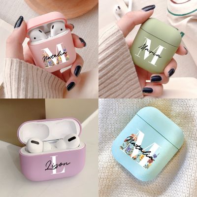 Custom Name Initials  Matte Case For Airpods 1 2  Pro 3 Case Personalized Crown Flowers Woman Man Cute Bluetooth Earphone Cover Headphones Accessories