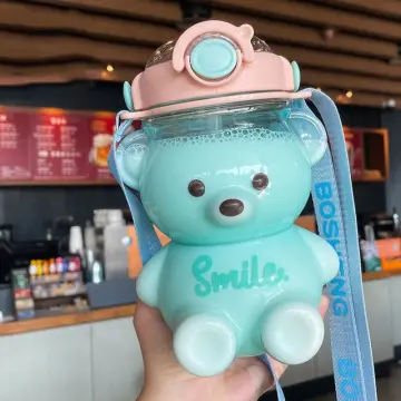 1000/1400ml Cute Bear Water Bottle With Straw Plastic Kawaii Water Jug  Juice Milk Bubble Tea Portable Gym Drink Bottle BPA Free