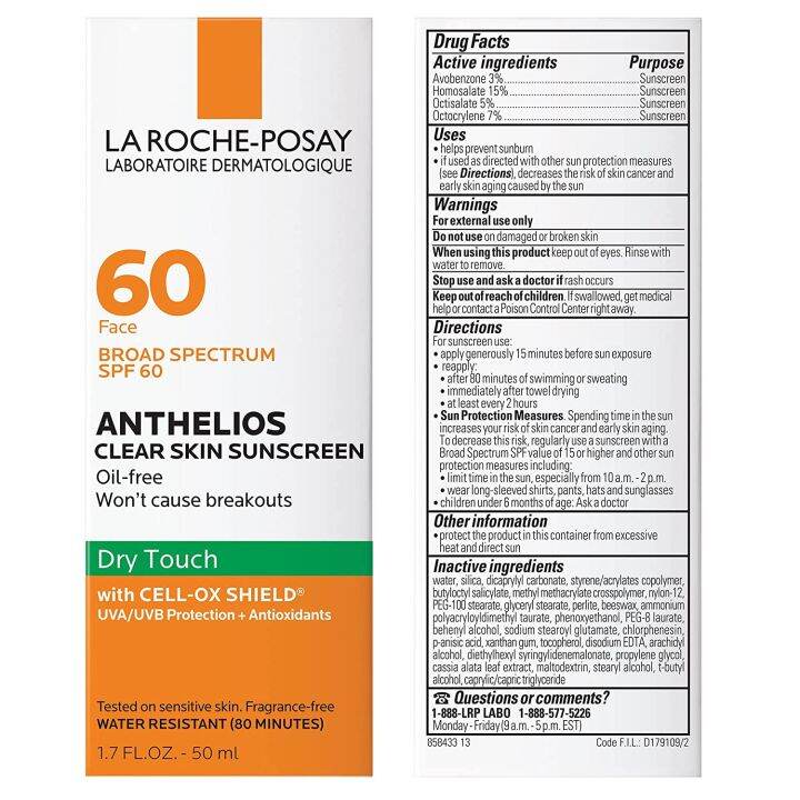 La RochePosay Anthelios Clear Skin Sunscreen for Face OilFree SPF 60