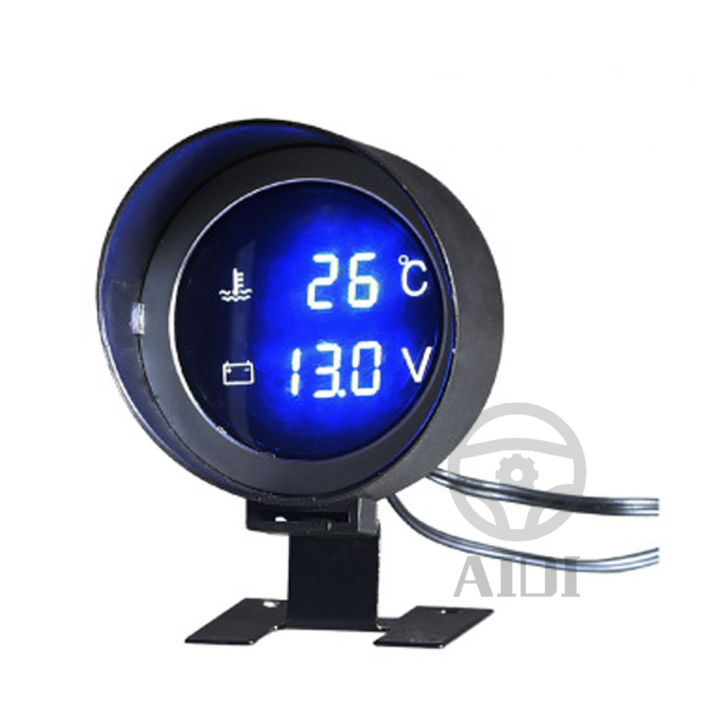 12v-24v-เกจวัดรถยนต์-เกจวัดอุณหภูมิหม้อน้ำ-เกจวัดความร้อน-2-in-1-led-car-gauge-10mm-ความดันไฟแบตเตอรี่-มีสัญญาณเตือนอุณหภูมิเกิน-รถโวลต์มิเตอร์