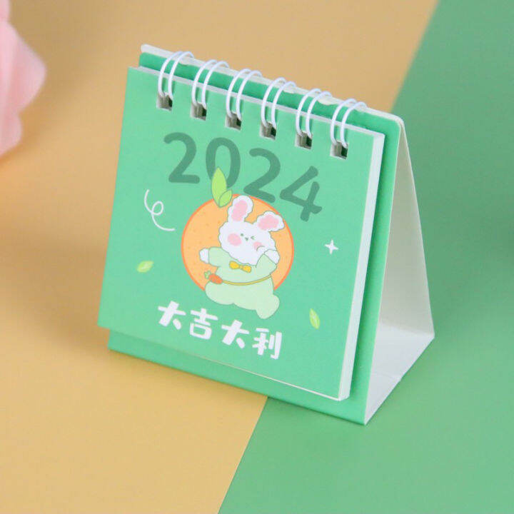 [FU💖] 2024 Calendar Delicate Cartoon Cute Desk Refreshing Mini Desktop ...