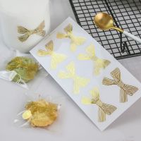 600pcs/lot New Golden Big Bow Gold Handmade Box Packaging Sealing Label Sticker Adhesive Stationery  4.5*3CM Wholesale Stickers Labels