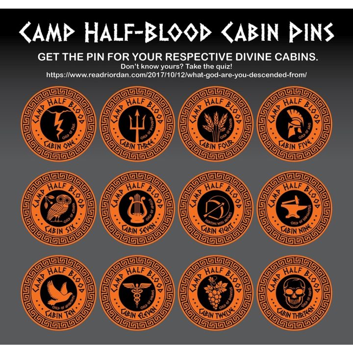 Percy Jackson Camp Half blood Demigods Cabin Pins