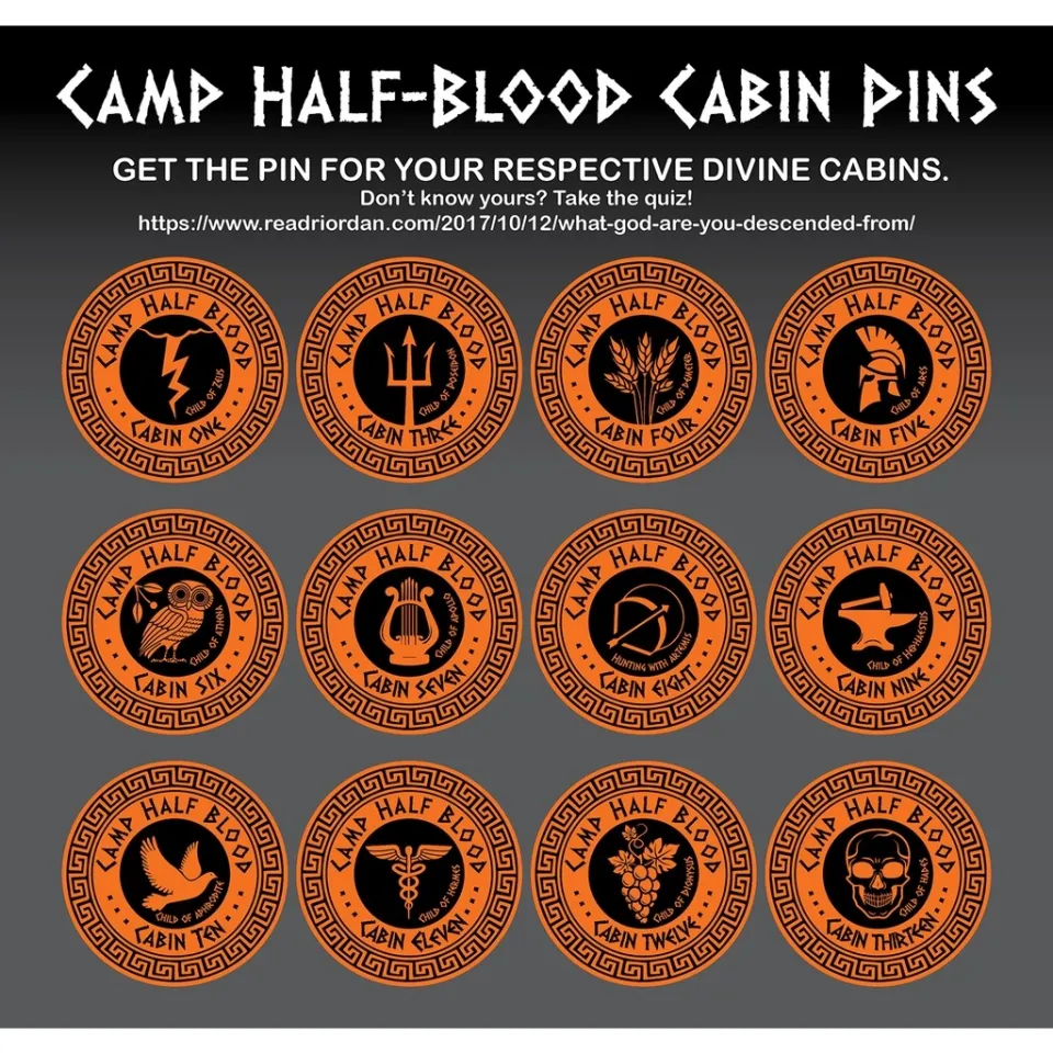 Percy Jackson Camp Half blood Demigods Cabin Pins