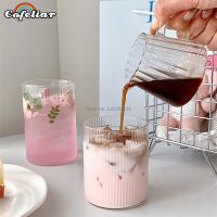 【CW】▫☌  Striped Transparent Glass Cup Net Ins Drinking Juice Wine Glasses Birthday 150/300/420ml