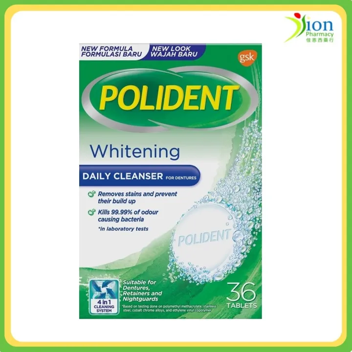 POLIDENT OVERNIGHT WHITENING DAILY DENTURES CLEANSER TABLETS 36S Lazada