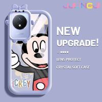 Jlingji เคสสำหรับ VIVO Y02 Y02A Y11 2023เคสแฟชั่นการ์ตูนน่ารักรูปโบว์เล็กๆน้อยๆมอนสเตอร์เคสนิ่มกันกระแทกทนต่อการขัดถูเคสโทรศัพท์โปร่งใส TPU ซิลิกาเจลป้องกันเลนส์กล้องถ่ายรูป