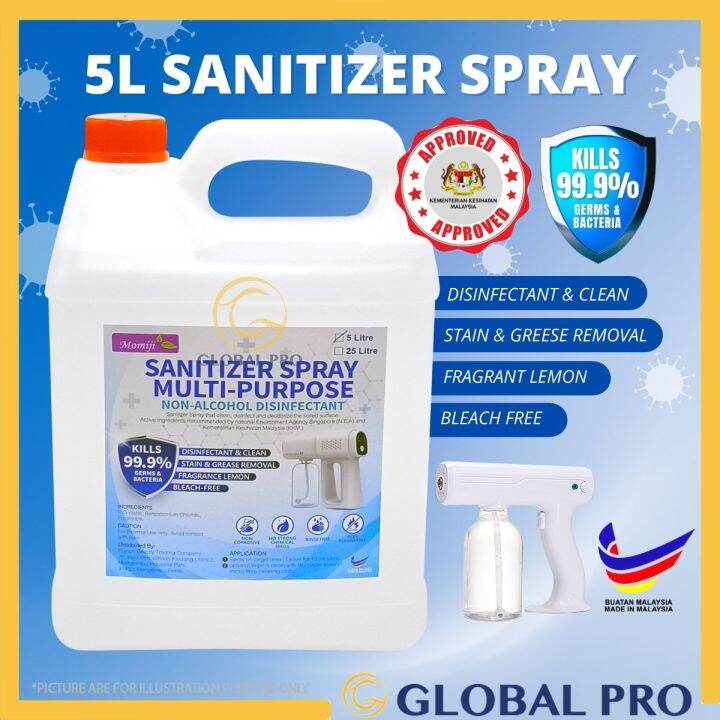 5L Sanitizer Spray MultiPurpose NON ALCOHOL Disinfectant KKM Approve