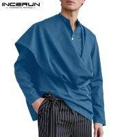 ✻❦∏ Incerun เสื้อเชิ้ตลําลองแฟชั่นสําหรับผู้ชายแขนยาวคอปกสีพื้น