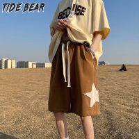 TIDE BEAR กางเกงขาสั้นแฟชั่นของผู้ชายพิมพ์ลายฤดูร้อนหลวมกางเกงขายาวญี่ปุ่นกางเกงลำลองเรียบง่าย