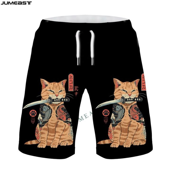 jumeast-y2k-ผู้ชายผู้หญิง3d-พิมพ์ลายฮิปฮอปซามูไรญี่ปุ่นกางเกงกางเกงแมวแห้งเร็วกางเกงขาสั้นกางเกงวอร์มลำลองชายหาด