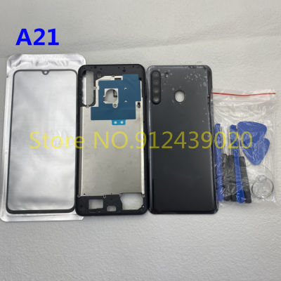 Perumahan Penuh Bateri Pintu Depan Skrin Kaca Bingkai Tengah Lengkap Belakang untuk Alat Penggantian Samsung Galaxy A21 A215