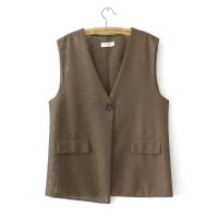 【มีไซส์ใหญ่】Plus Size Womens 2XL-4XL Sleeveless Mesh Patchwork Thin Summer Vests Ladies V-neck One Button Irregular Female Outerwear