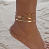 【CW】 LETAPI 3pcs/set Gold Color Chain Anklets Beach Foot Jewelry Leg Ankle Accessories ！