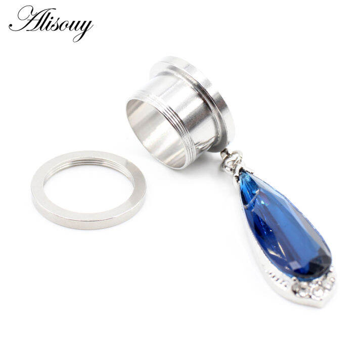 alisouy-2pcs-6-25มม-สแตนเลส-water-drop-คริสตัล-pendat-หูอุโมงค์ปลั๊ก-expander-stretcher-gauges-body-piercing-เครื่องประดับ