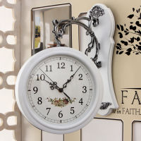 European Style Retro Double Sided Wall Clock Modern Quartz Clock Creative Luxury Wall Hanging Clock Home Decor Art Mute Wall Clock 360 Degree Rotation