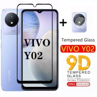 2 IN 1ปกป้องหน้าจอสำหรับ Vivo Y11 Y02A Y02 Y 02 Y02S VivoY02คลุมทั้งหมดกระจกนิรภัยฟิล์มกันรอยโทรศัพท์ฟิล์มเลนส์ป้องกันหน้าจอกล้อง