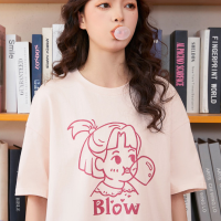 Sanfu เสื้อยืดแขนสั้นเสื้อผ้าผู้หญิง 2023 ฤดูร้อนใหม่สาว Bubblegum Retro พิมพ์ผ้าฝ้ายหลวมๆ