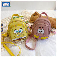 TAKARA TOMY SpongeBob Diagonal Shoulder Bag PU Texture Fashion Mobile Phone Bag Cute Children Leisure Bag