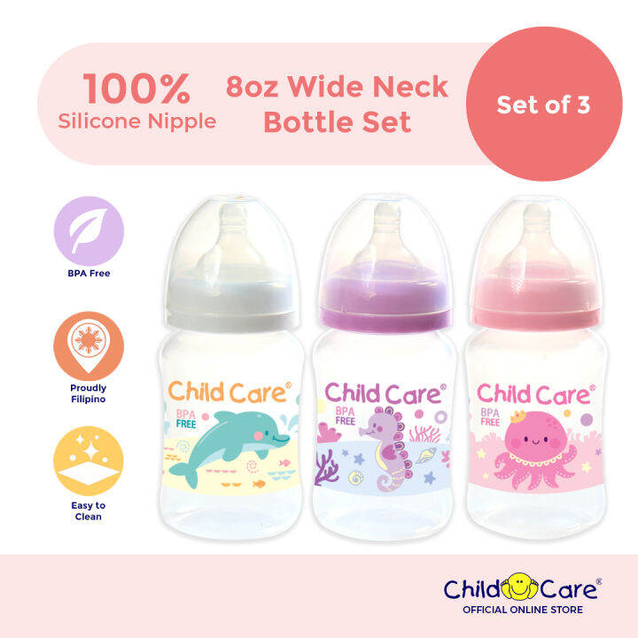 Child Care 8oz Baby Bottle Set (AntiColic Feeding bottle) (Wide Neck