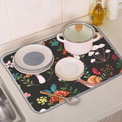 Breathable Cushion Dish Drying Mat Forest Pattern Kitchen Absorbent Microfiber Square Tableware Placemat Kitchen Accessories