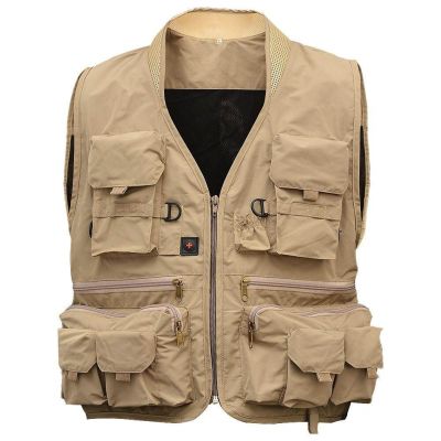 ✿♦ hnf531 Mens Multifunction Pockets Travels Sports Fishing Vest Outdoor Vest L Khaki