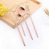 Matte 24Pcs/6Set Dinnerware Stainless Steel Cutlery Rose Gold Tableware Set Knife Fork Spoons Flatware Set Safe Silverware Set