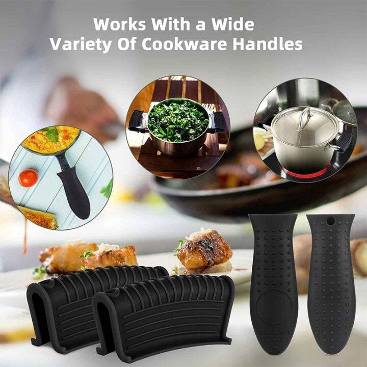 cast-iron-skillet-handle-covers-set-non-slip-silicone-pot-holder-resistant-for-kitchen-for-pans-griddles-cookware-black