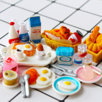 1 Set Cute Miniature Dollhouse Breakfast Mini Bread Milk Egg Play Food for Doll Barbies Kitchen Set Furniture Accessories Toy