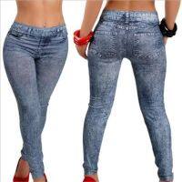 【YD】 Womens Imitation Jeans Pants Stretchable Denim Hips Tights