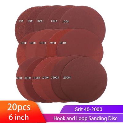 20pcs 6 Inch 150mm Round Red Sandpaper Disk Sand Sheets Grit 40-2000 Hook Loop Sanding Disc Self Adhesive for Sander Grits Cleaning Tools