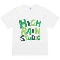 2023HIGH RAIN เสื้อยืดแขนสั้นสีขาวลายตัวอักษรฤดูร้อน 2023 ใหม่ฮิปฮอปอินเทรนด์ผ้าฝ้ายเย็นอินเทรนด์