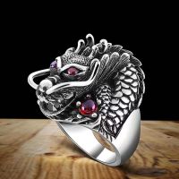 Fashion Vintage Red Zircon Dragon Ring for Men Hip Hop Charm Men 39;s Dragon Head Ring Party Jewelry Birthday Gift For Boyfriend