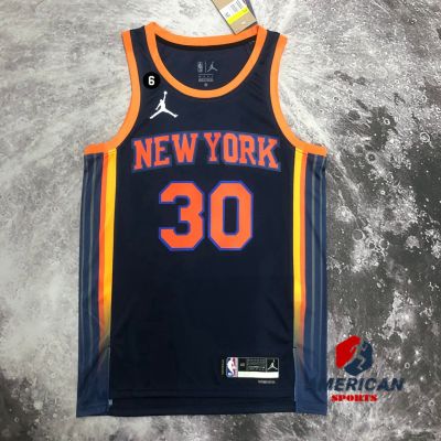 เสื้อกีฬาบาสเก็ตบอลแขนสั้น ลายทีม New York Knicks Julius Randle 2023NBA สีดํา สําหรับผู้ชาย