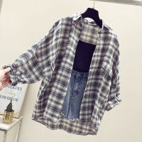 2021 plus size Turn Down Collar White Shirt Button Up Casual Tops Oversize New Arrival Women Vintage Plaid Blouse Lantern Sleeve