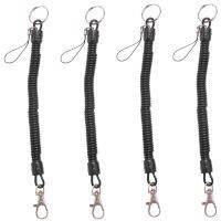 4X Lobster Clasp Black Spring Stretchy Coil Cord Strap Keychain Key Chain Rope