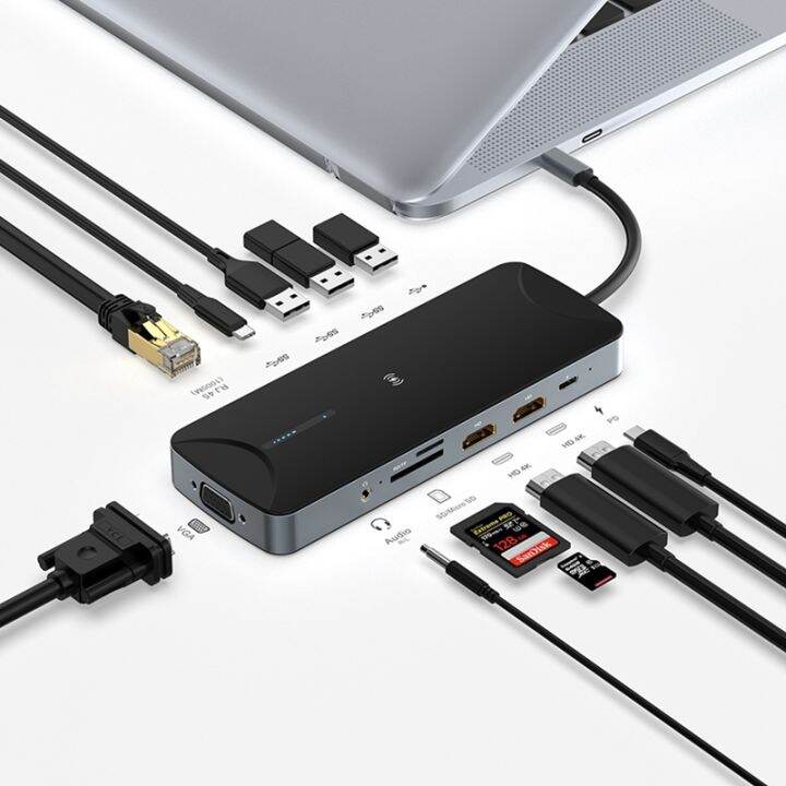 13 in 1 MST USB C Hub TypeC To Dual 4K Comptiable VGA Gigabit