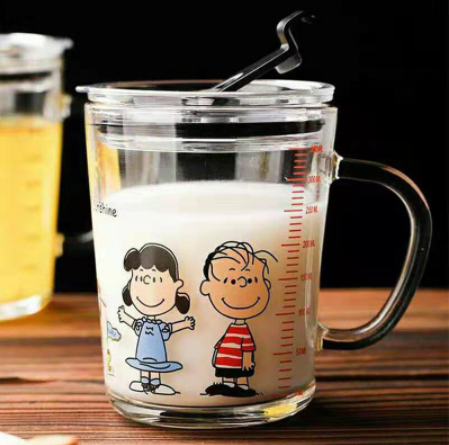 Random Design Glass Straw Drinking Mug with Handle and Clear Lid with  Straw, 350 ml