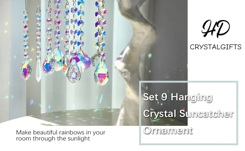 9pcs Crystal Suncatcher with Beads Chain Rainbow Maker Crystal Pendants  Window Hanging Sun Catcher Ornament for Windows Curtain Garden Home  Decoration 