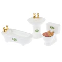 1Set 1/24 Dollhouse Miniature Bathroom Set Ceramic Bathtub Toilet for Dolls House Furniture Play Toy