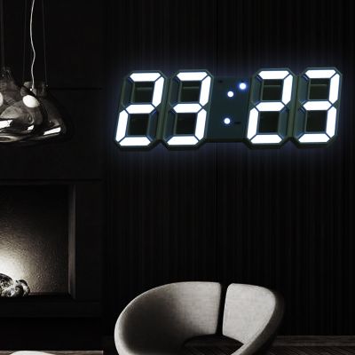 นาฬิกาติดผนัง {24อุปกรณ์เสริมภายในบ้าน} นาฬิกา Led 3D ตกแต่งออกแบบห้องนั่งเล่นที่ทันสมัยแบบดิจิตอลที่เตือนภัยบนโต๊ะตั้งโต๊ะไฟกลางคืนสว่างจ้า