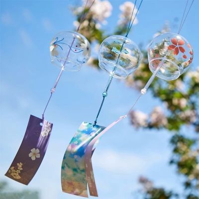 ∈ Sakura Wind Chimes Japanese Handmade Glass Wind Bell Hanging Craft Furin Cherry Blossom Pendant Decoration room Decor 풍경종