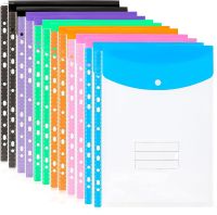 ▤△ A4 Expandable Binder Pocket for 2/3/4 Ring Binder Heavy Duty Plastic Envelope File Folders with Snap Button and Label Pocket
