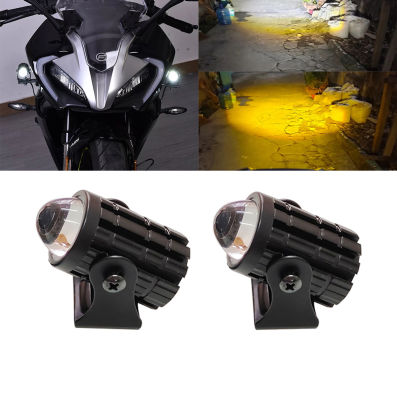 ไฟ LED รถจักรยานยนต์กันน้ำ2ชิ้น,ไฟสำหรับรถมอเตอร์ไซด์ขนาดเล็กไฟลำแสงสูงสีขาว/แสงสีเหลืองต่ำ