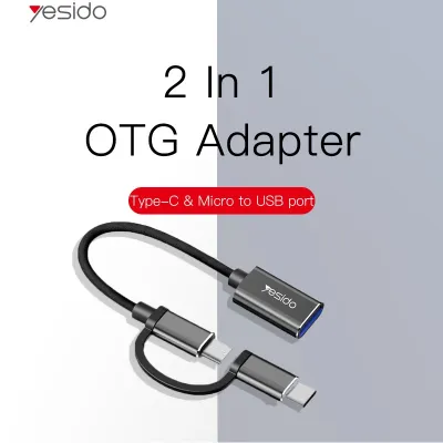 Yesido 2 in 1 OTG Adapter Cable USB 2.0 to Micro USB Type C Data Transmission Sync Adapter for Huawei for MacBook U Disk OTG