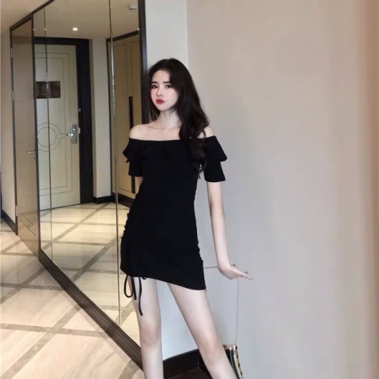 Đầm body cổ xéo nhún bèo eo - Thời Trang Hot Girl