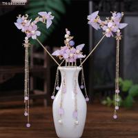 ♙ Purple Flower Hair Sticks Chinese Hanfu Hair Accessories Pearl Tassel Alloy Hairpins Antique Golden Alloy Headpiece Hair Jewelry