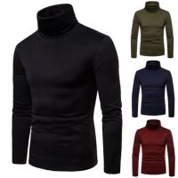 Winter Autumn Mens Sweaters Knitted Pullover Turtleneck Long Sleeve Plain Stretch Blouse Shirt Male Top Slim Fit Sweater