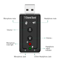 การ์ดเสียง USB ภายนอก7.1,อะแดปเตอร์เสียงสำหรับหูฟัง USB เป็นแจ็ค3.5มม. การ์ดเสียงไมโครโฟนสำหรับ Mac Win คอมพิวเตอร์แอนดรอยด์